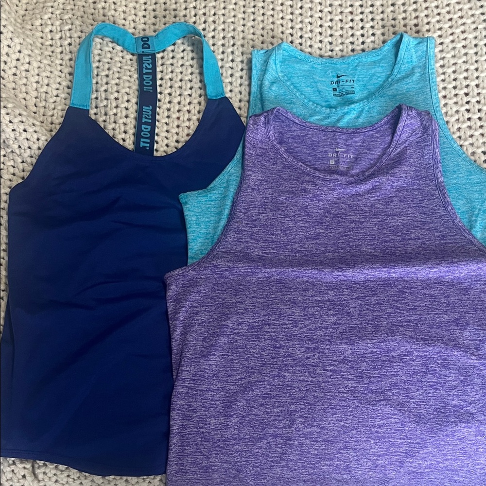Women's Nike Athletic Tank Tops - Blue, Teal, and Purple